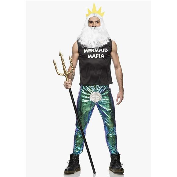 Seeing Red Mermaid Mafia Mens M Funny King Triton Atlantis Halloween Costume - Picture 1 of 12